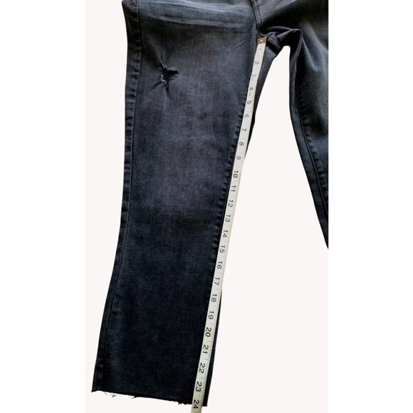 Time And Tru Jeans 4 High Rise Distressed Cropped Stretch Black Raw Cuff - Picture 8 of 10